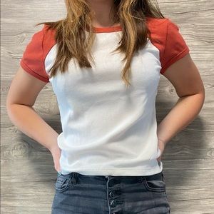 Orange and white top